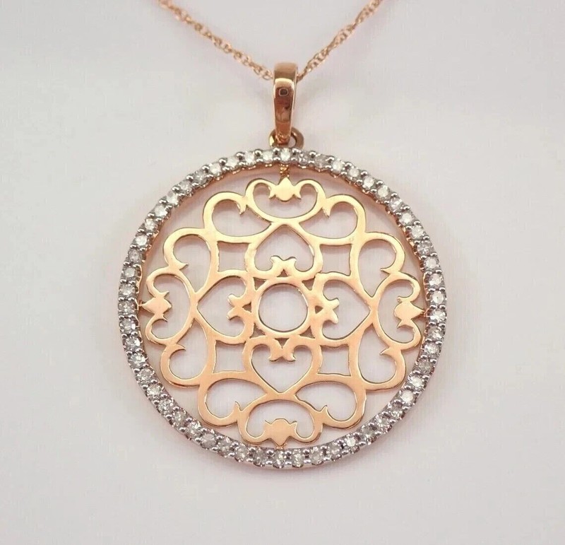 Real Moissanite Mandala Design Circle Pendant Necklace 18" 14k Rose Gold Plated - Product main view