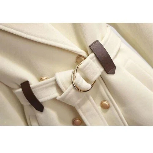 New Autumn Winter Wool Jacket Womens Clothing Coat Slim Fit Belt Elegant Outwear - Picture 13 of 18