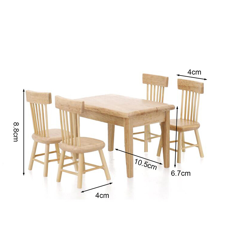 1/12 Miniature Dollhouse Furniture Wooden Dining Table Chair Simulation