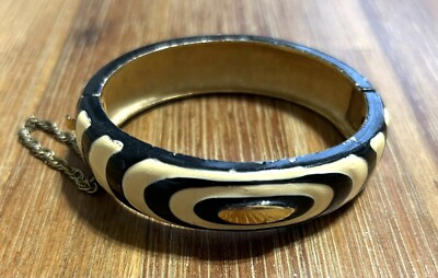 Vintage Eisenberg Zebra Stripe Enamel Hinged Bangle Bracelet