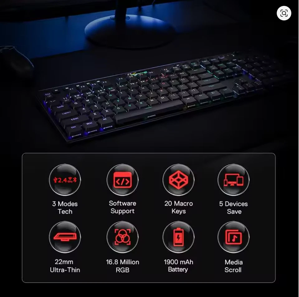 Redragon K618 Horus Wireless Mechanical Gaming Keyboard | RGB, Bluetooth & Wired - Image 2 of 4