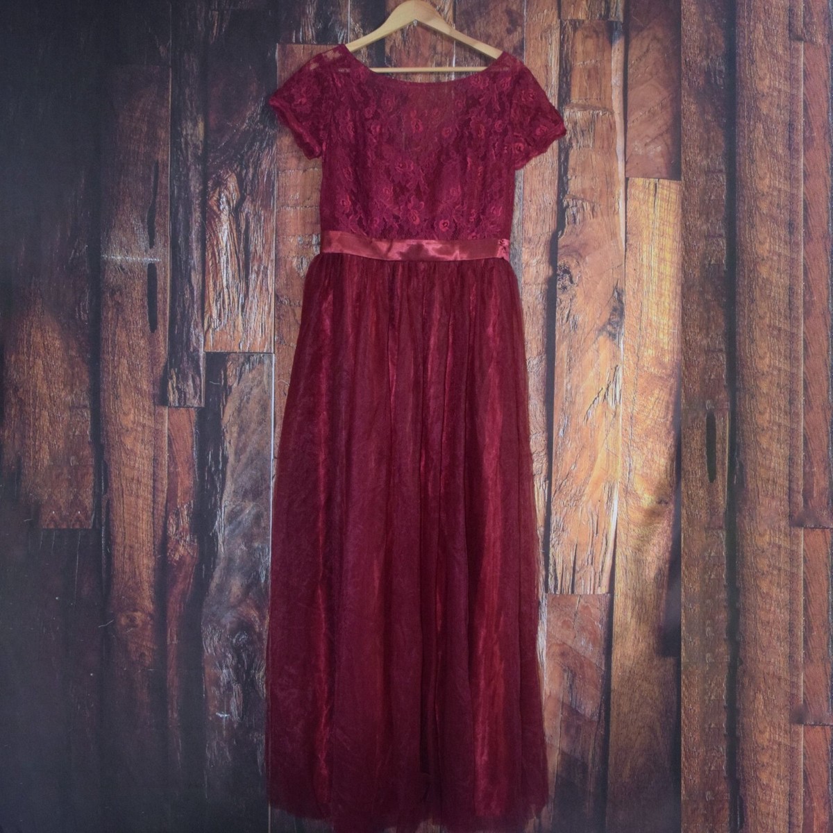 Women's Sz 2 Burgundy Formal Lace embellished Tulle Bottom Gown Dress  Bridesmaid | eBay