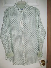 NWT Men's Van Heusen White Green unique design Button down Shirt Sz M 15-15 1/2