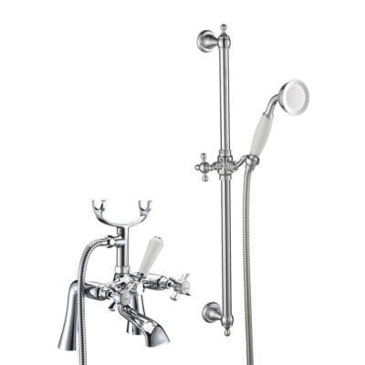 Traditionelle Bad Dusche Mischbatterie Kreuzkopf Griffe & Dusche Schieberstange Kit