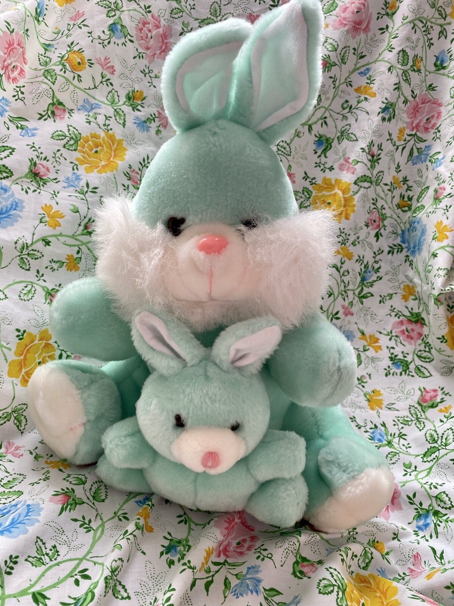 Mint Green Baby And Mother Bunny Rabbit Plush Stuffed Animal