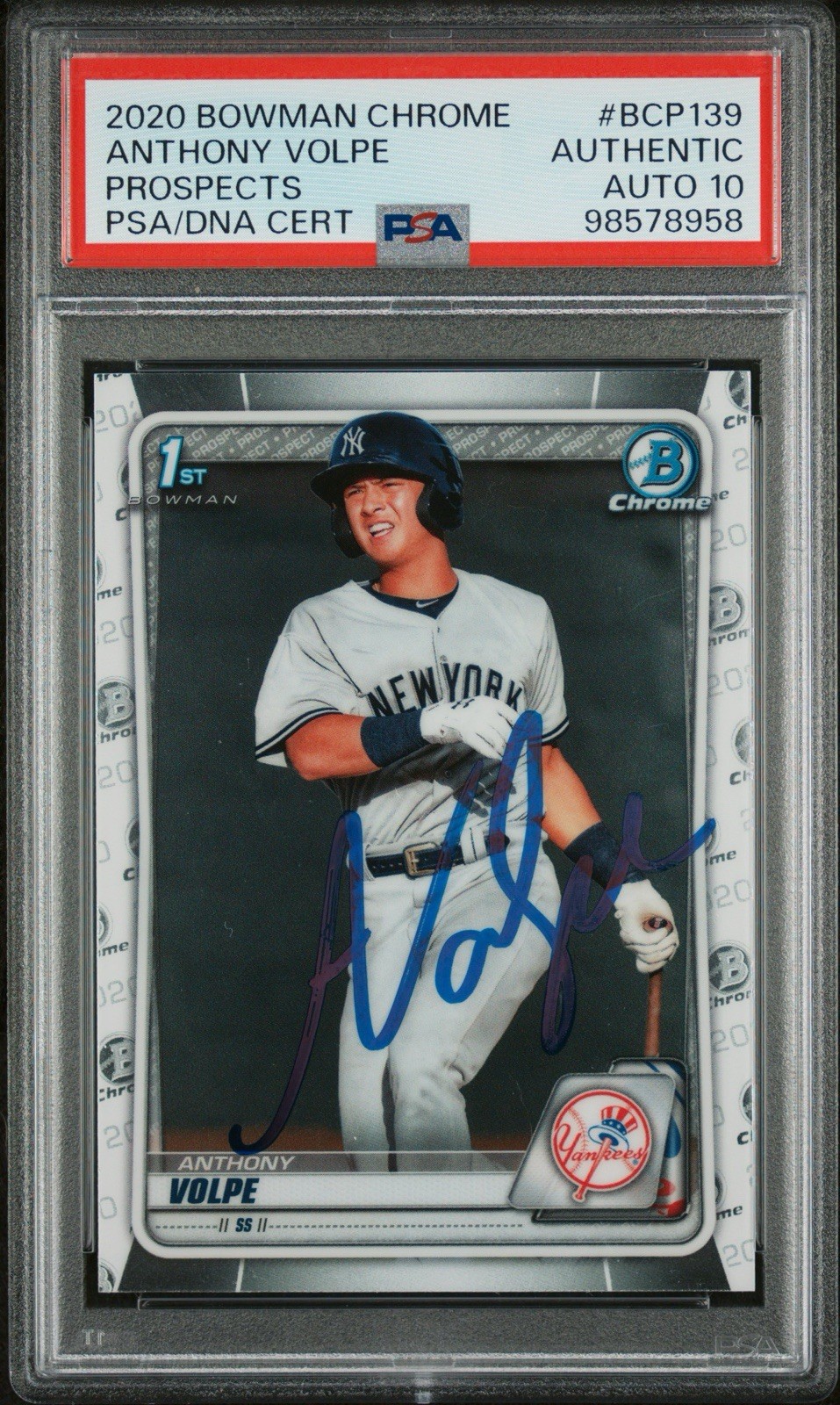 ANTHONY VOLPE Signed 2020 1st Bowman Chrome PSA/DNA AUTO SLAB Auto 10