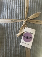 INUP Home Fine Linens 100% Cotton Dusty Blue Coverlet Blanket Queen Portugal