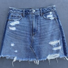 Abercrombie Fitch A-Line Skirt Womens 27/4 Denim Cotton Pockets Raw Hem