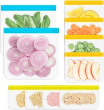 Reusable Storage Bags, 10 Pack Dishwasher Safe Silicone Food Storage Bags with 3