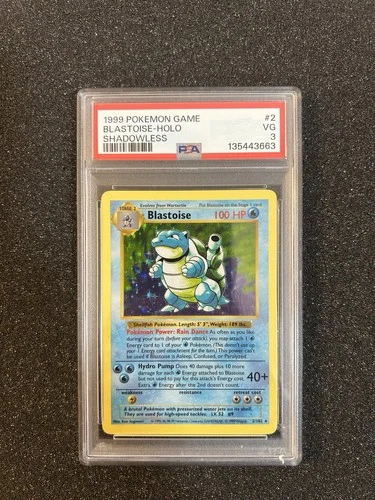 1999 Pokémon TCG Blastoise Holo Rare Shadowless Base Set 2/102 PSA 3