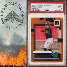 2022 Panini Clearly Donruss Rated Rookie Orange /75 Malik Willis #53 PSA 9 Mint