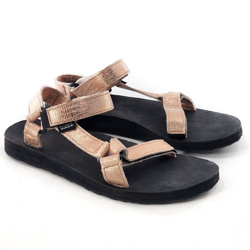 TEVA NEW Women's Original Universal Rose Gold Metallic Leather Mid Form Sandal 9 - Picture 2 of 6