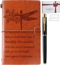 Dragonfly Gifts Leather Journal Notebook for Women Brown