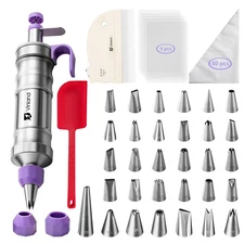 Dessert Decorating Syringe Set icing piping kit Stainless Steel frosting pipi...