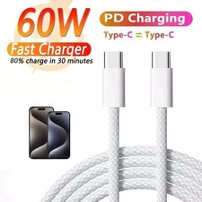 60W Type C to Type C Fast Charger Cable for iPhone17/16/15/iPad Air/Samsung Lot