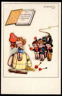 GRAZIOSA CARTOLINA PUBBLICITARIA 1915 LA DONNA CHE INVENTO' L'AMORE Fp.