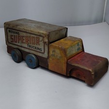 5R Moving Superior Trucking Tin Litho Wood Block Truck 1940's 50's Vintage As Is