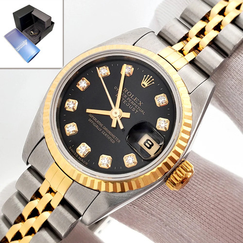 1995 Rolex Datejust Black Diamond Di Yellow Gold/Steel Jubilee 26mm Watch 69173