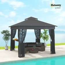 Outsunny 10' x 10' Outdoor Gazebo with Shelf and Netting, UV30+ Protected