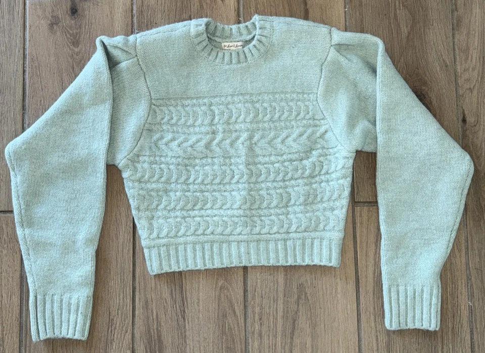 Cárdigan recortado tejido con cable For Love & Lemons suéter talla pequeña verde menta