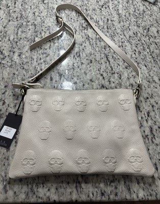 IOpelle Skull Embossed Pebbled Crossbody Bag Latte Gold Hardware w/ Dust Bag