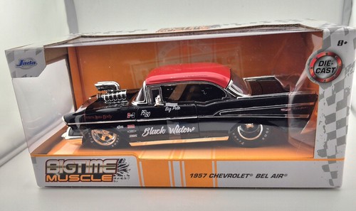 Jada Toys Bigtime Muscle 1:24 1957 Chevrolet Bel Air Black Widow Car Red/Black