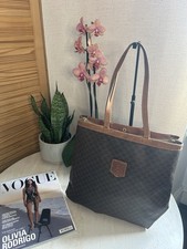 Authentic Vintage CELINE Macadam Tote Brown Coated Canvas Bag