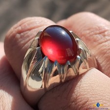 Handmade Red Yemeni Agate Aqeeq Ring 925 Sterling Silver Handmade Ring For Men