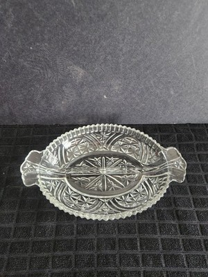 10'' Clear Glass Oval Divided Relish Dish ''Stars & Bars'' Pattern Anchor Hocking