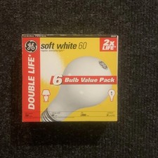 6 Pack GE 60W Double Life Soft White Light Bulbs A19 NEW