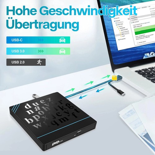 Externes CD/DVD Laufwerk USB3.0 TypC Brenner Player PC Laptop SD/TF-Kartenleser - Bild 7 von 14