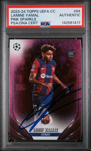 2023-24 Topps Chrome UEFA CC #64 Lamine Yamal Pink Sparkle RC PSA AUTHENTIC AUTO