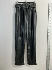 Womans So Good For Life Faux Leather Pants Small Black Elastic Belted Tie Waist 