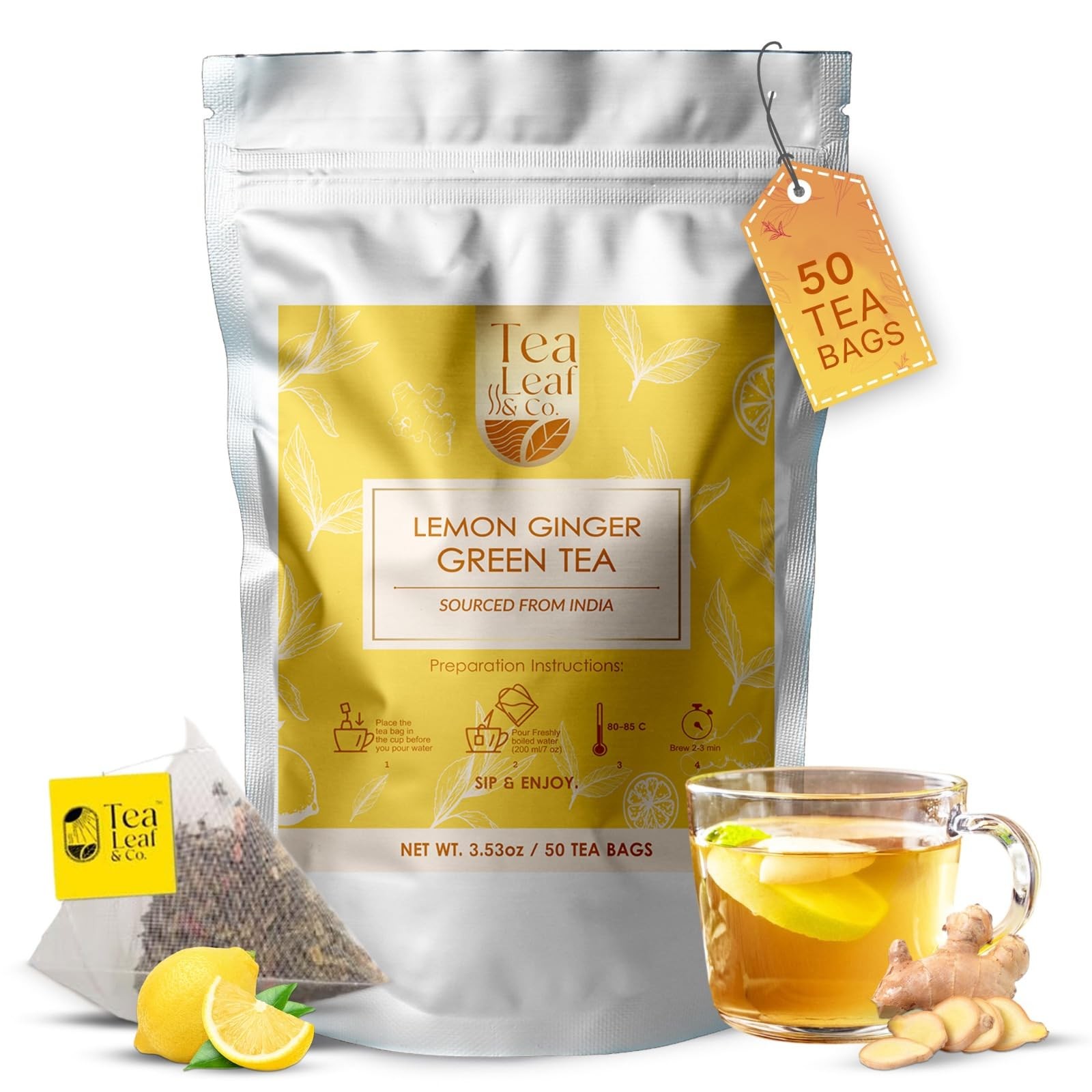 Bags (50 Count), Green Tea With Orange Peel, Black Pep...
