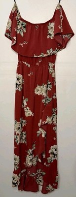 Mimi Chica Floral High Low Maxi Dress Small Red Off Shoulder Ruffle Boho