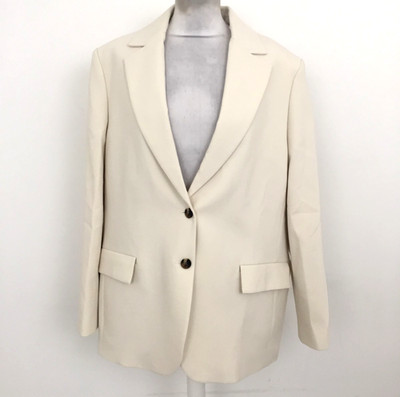 M&S Women's Jacket Ecru Polyester Blend Single Breasted Blazer Mid Used