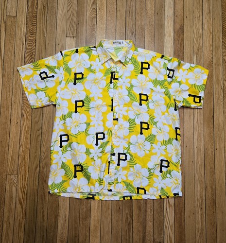 Pittsburgh Pirates MLB Hawaiian Luau Yellow Button Up Shirt Men XL Adult Promo - Picture 2 of 18