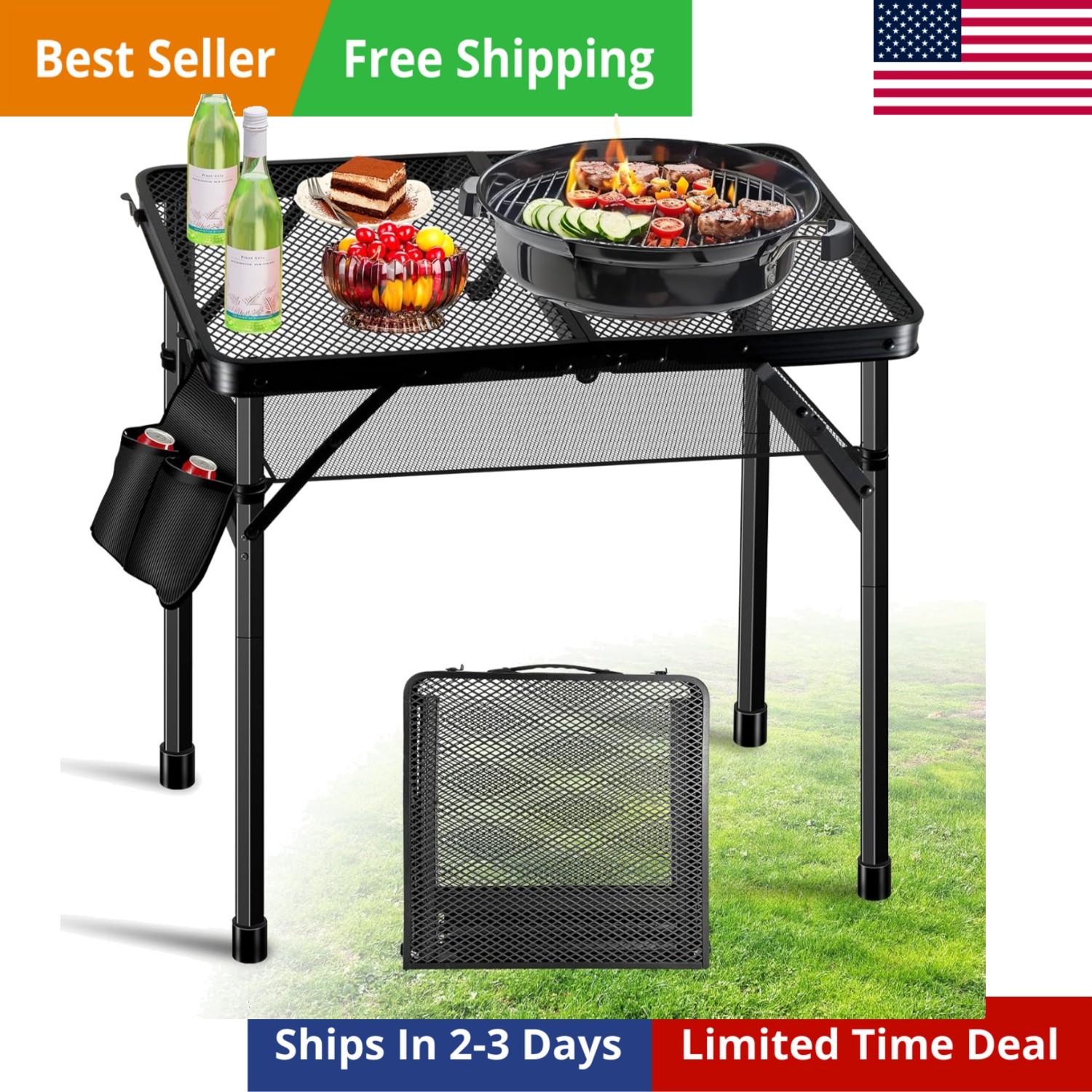 22" Camping Kitchen Table Folding Portable Cook Station  Adjustable Heights