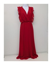 Red Maxi Dress With Ruffled Sleeves Size S 55in Length Italy Machine Washable