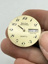 Vintage Gold Swiss Bulova Accutron Quartz Watch Face Dual Day With Defect (bf2)