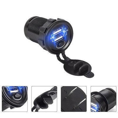 3pcs Dual USB Car Charger Dual USB Outlet with Switch Quick Charger
