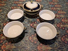 Soho pottery Ambassador Ware Cobalt Fondeville Soup Dishes x 4 and Serving Dish