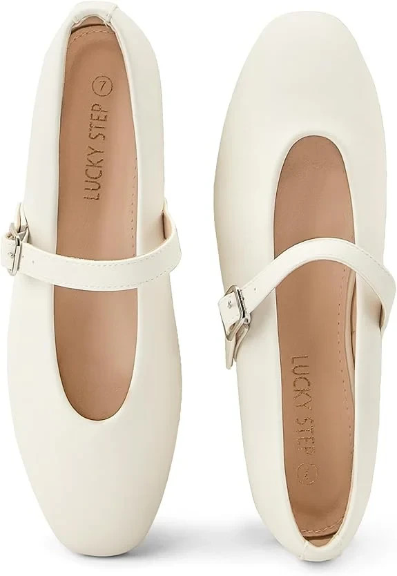 LUCKY STEP Women's Mary Jane Buckle Strap Ballet Flats Size 8