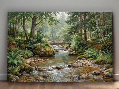 Waldbach im Morgenlicht - Bild auf Leinwand