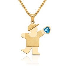 14K Solid Yellow Gold Boy CZ Necklace