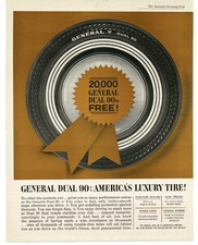 1962 General Dual 90 Vintage Print Ad Luxury White Wall Tire Gold Ribbon Award