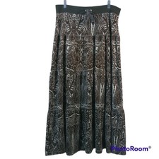 Vintage Juicy Couture Brown Paisley Y2K Velour Midi Skirt Size Small