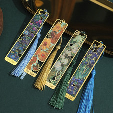 1pc Retro Floral Metal Bookmark with Tassel E...