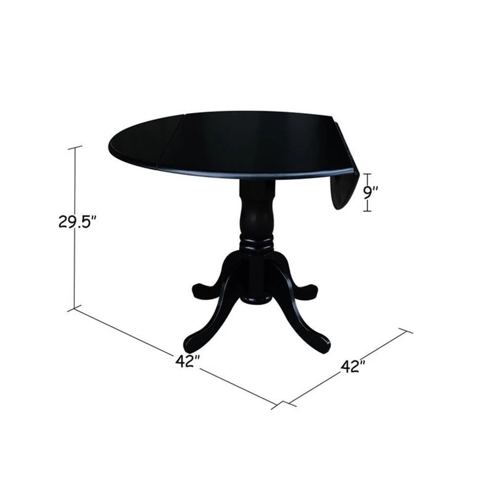 , Mesa de comedor redonda de 42" con pedestal de doble hoja caída, madera maciza, parawood real,... Foto 2 de 4