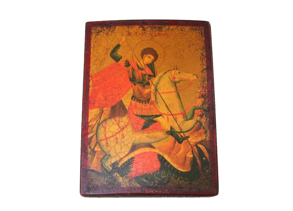 Reproduction d'une icône ancienne. Saint Georges terrassant le dragon. - Photo 2/4